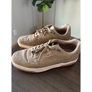 Guess Mens Nanon Sneakers Taupe Logo Faux-Suede Low Top - Size 10.5